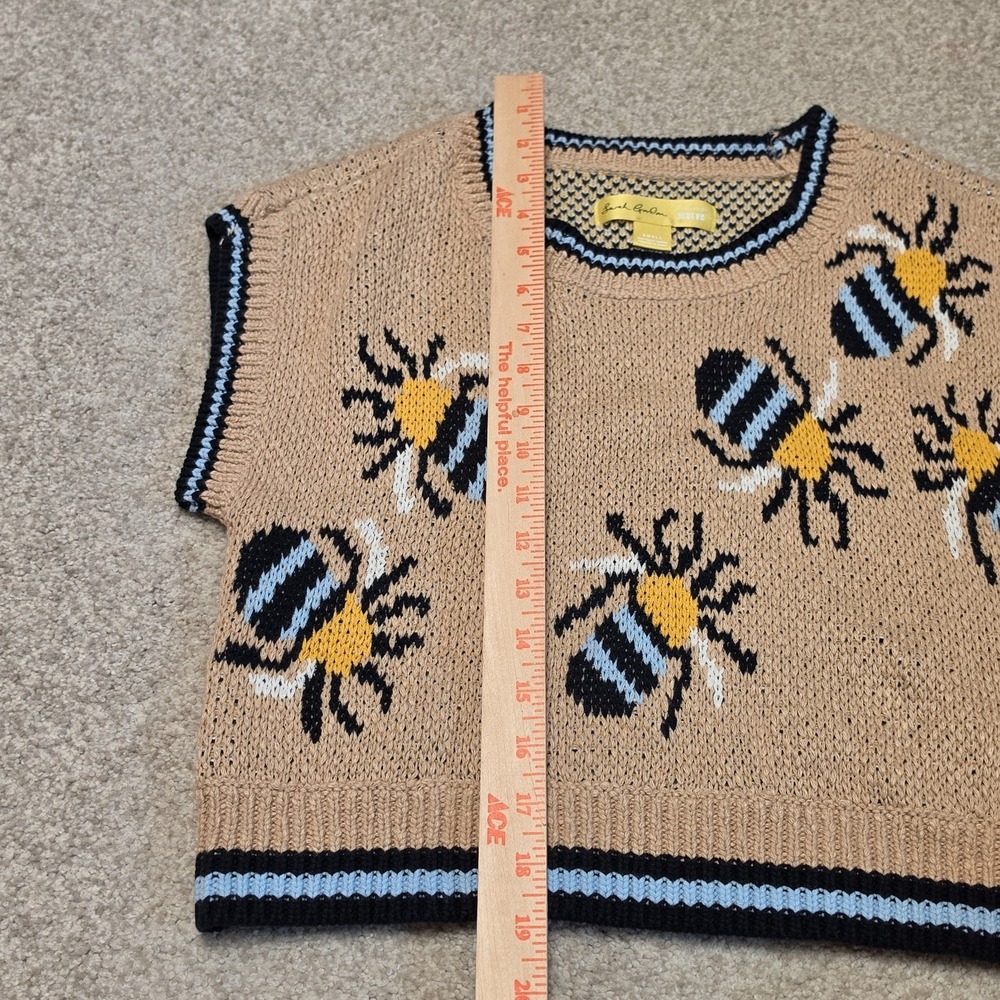 ANTHROPOLOGIE MAEVE SARAH GORDON Sz S Bee Cropped Sweater Vest Top Tan - Picture 7 of 7